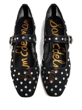 SAM EDELMAN Michaela Shine Black Mesh Rhinestone Flat Shoes Size 6.5 NEW ($149)